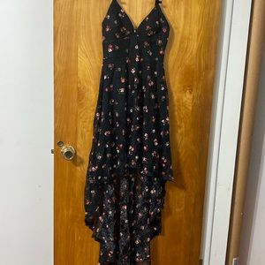 Black Floral High Low Dress